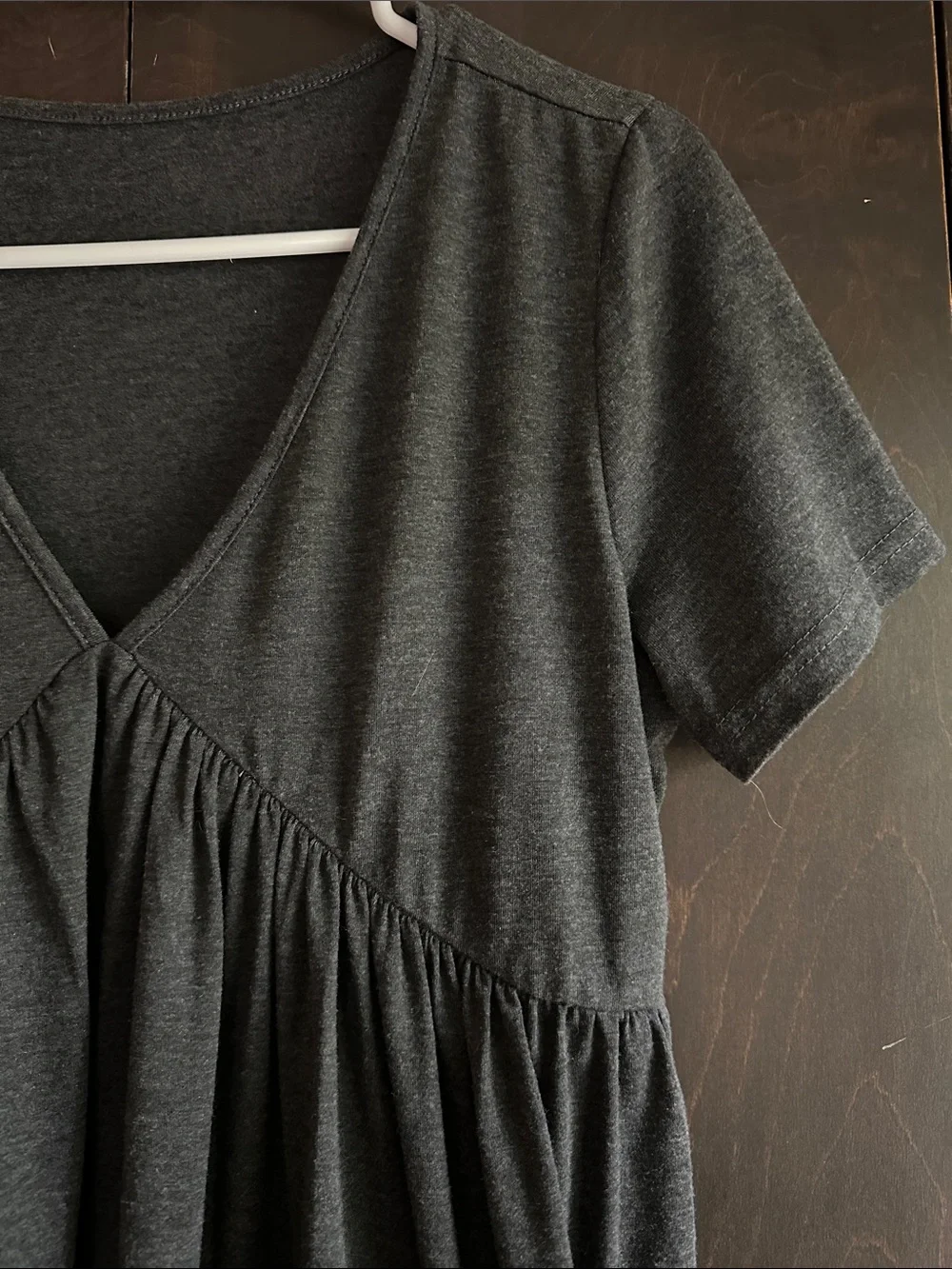 Charcoal V-Neck Gathered T-Shirt Babydoll Dress - Picture 4 of 6